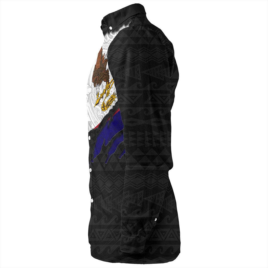 American Samoa Long Sleeve Shirt Tribal Polynesia Flag Crack Style