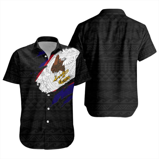 American Samoa Short Sleeve Shirt Tribal Polynesia Flag Crack Style