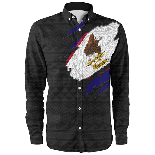 American Samoa Long Sleeve Shirt Tribal Polynesia Flag Crack Style