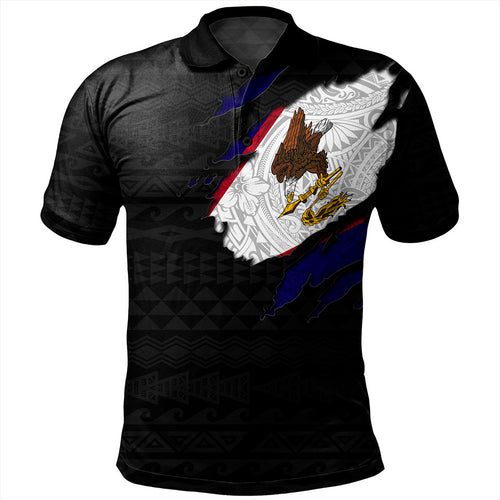 American Samoa Polo Shirt Tribal Polynesia Flag Crack Style