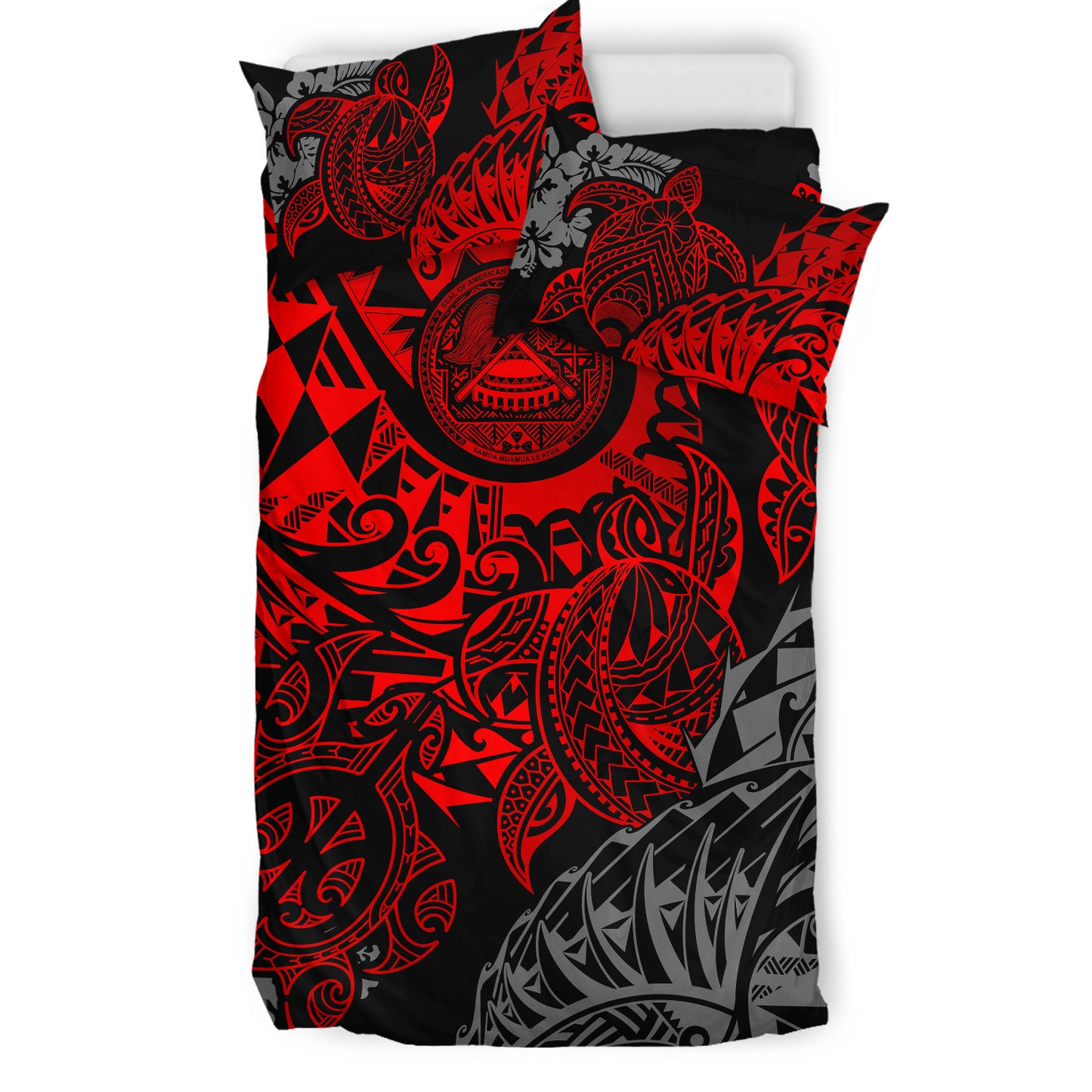 American Samoa Bedding Set - Red Turtle Hibiscus Flowing