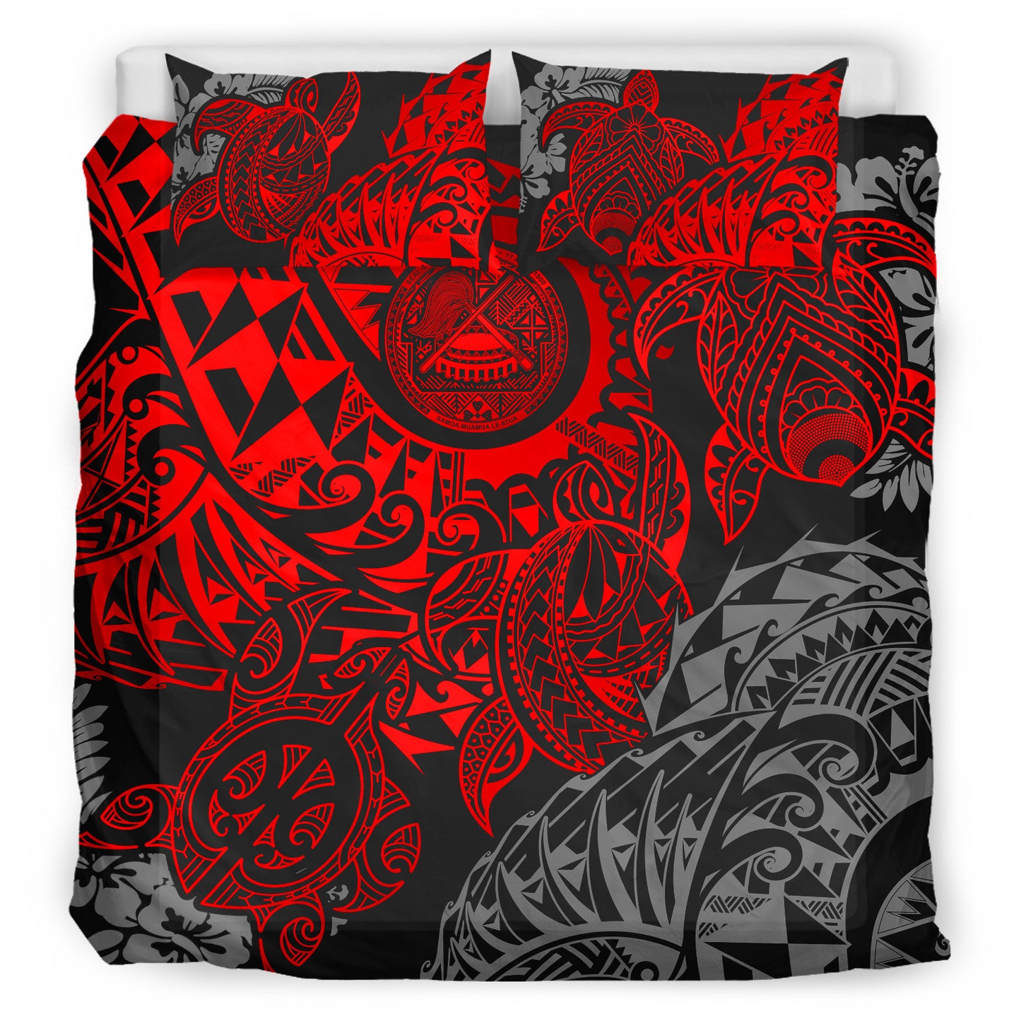 American Samoa Bedding Set - Red Turtle Hibiscus Flowing