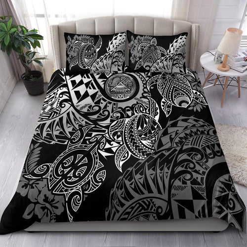 American Samoa Bedding Set - White Turtle Hibiscus Flowing