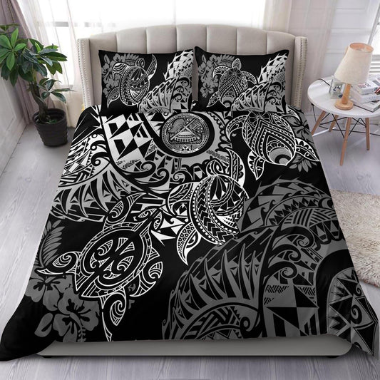 American Samoa Bedding Set - White Turtle Hibiscus Flowing