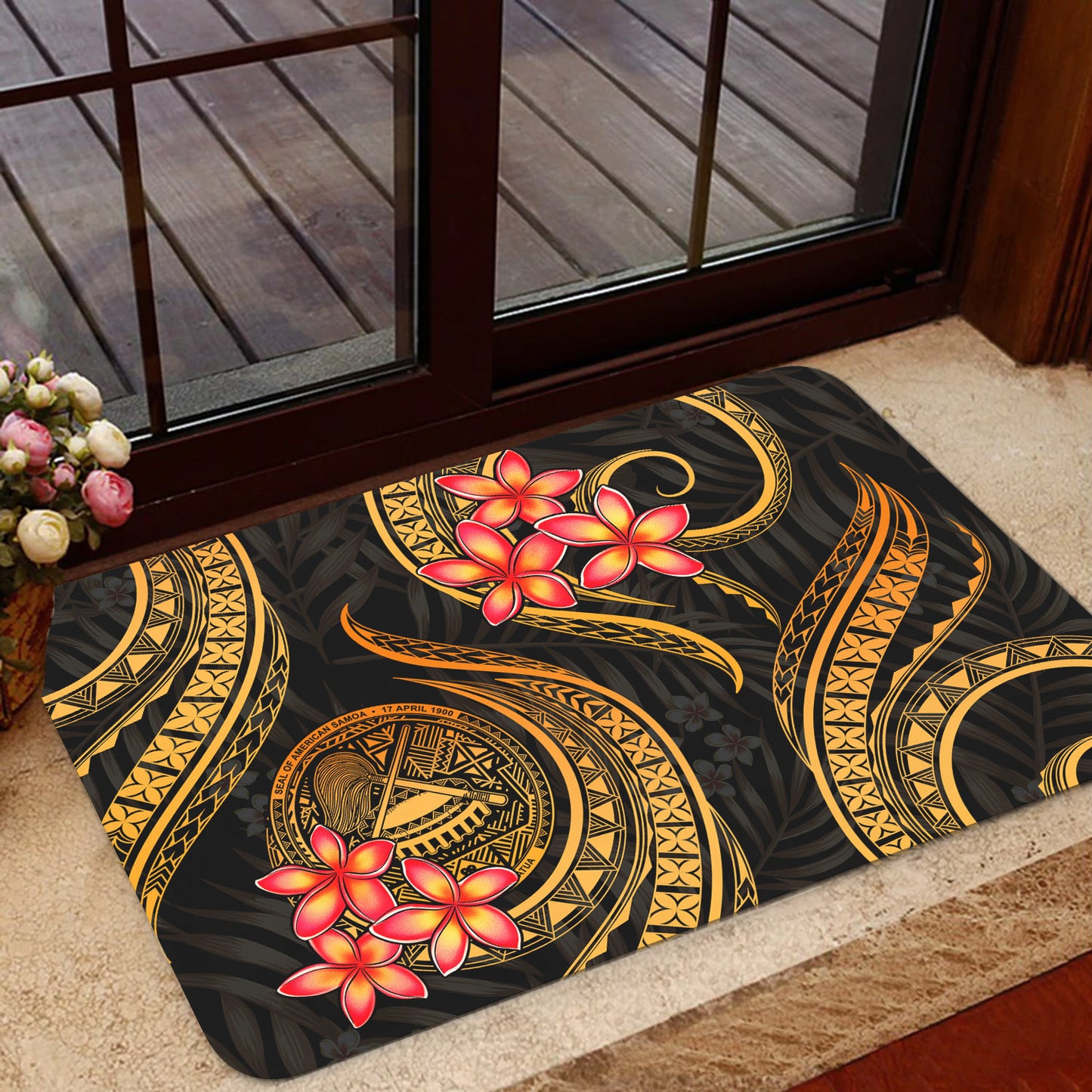 American Samoa Door Mat - Gold Plumeria