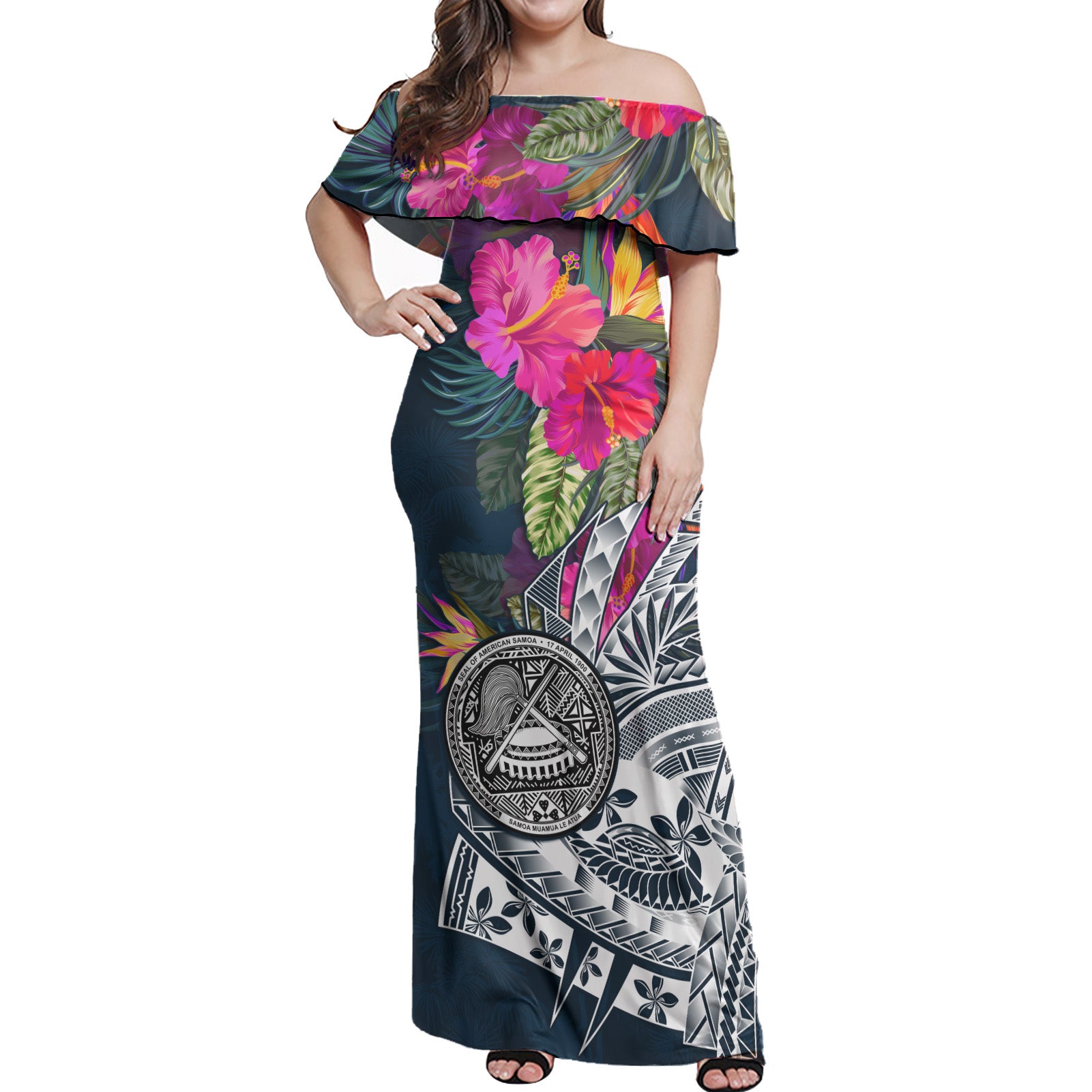 American Samoa Off Shoulder Long Dress Polynesian Summer Vibes