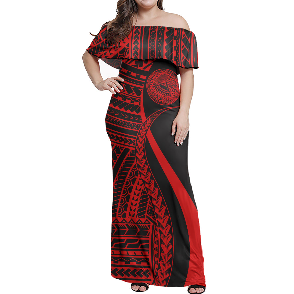 American Samoa Combo Dress And Shirt - Polynesian Tentacle Tribal Pattern Red