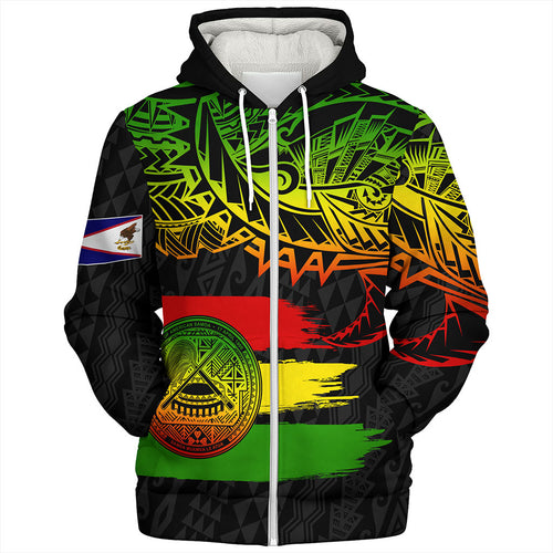 American Samoa Sherpa Hoodie Tribal Polynesian Grunge Reggae