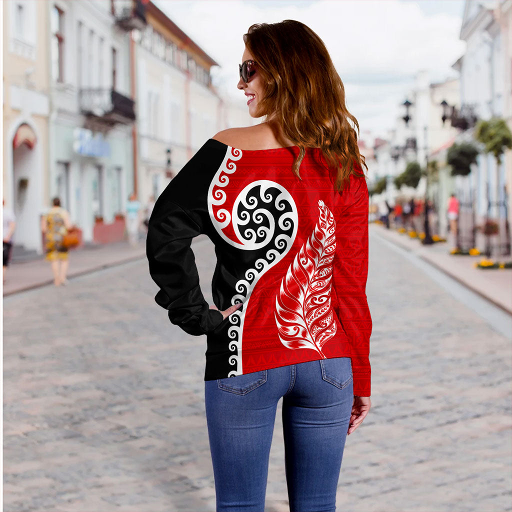 New Zealand Off Shoulder Sweatshirt Aotearoa Maori Waitangi Day