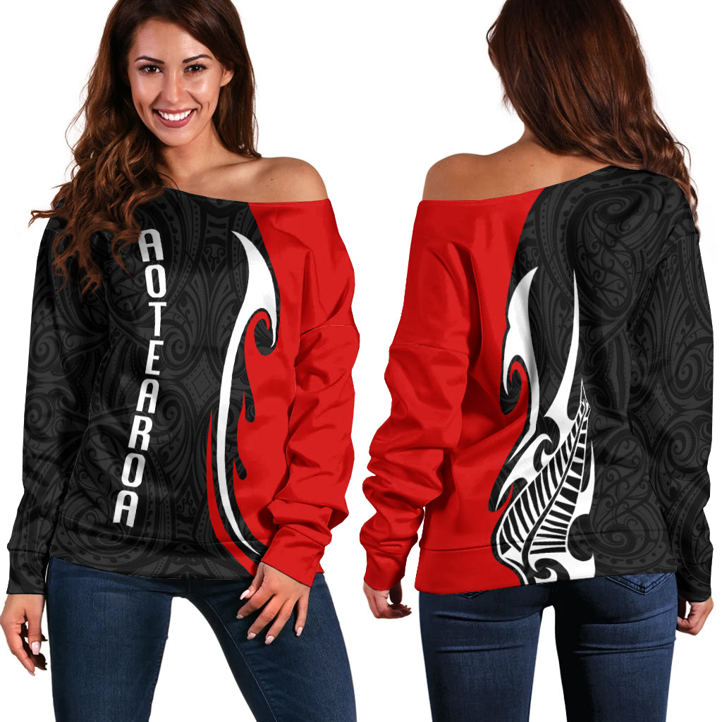 New Zealand Women Off Shoulder Sweatshirt - Aotearoa Silver Fern Maori
