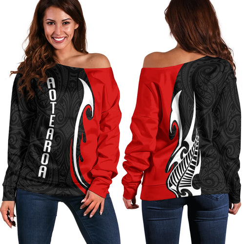 New Zealand Women Off Shoulder Sweatshirt - Aotearoa Silver Fern Maori