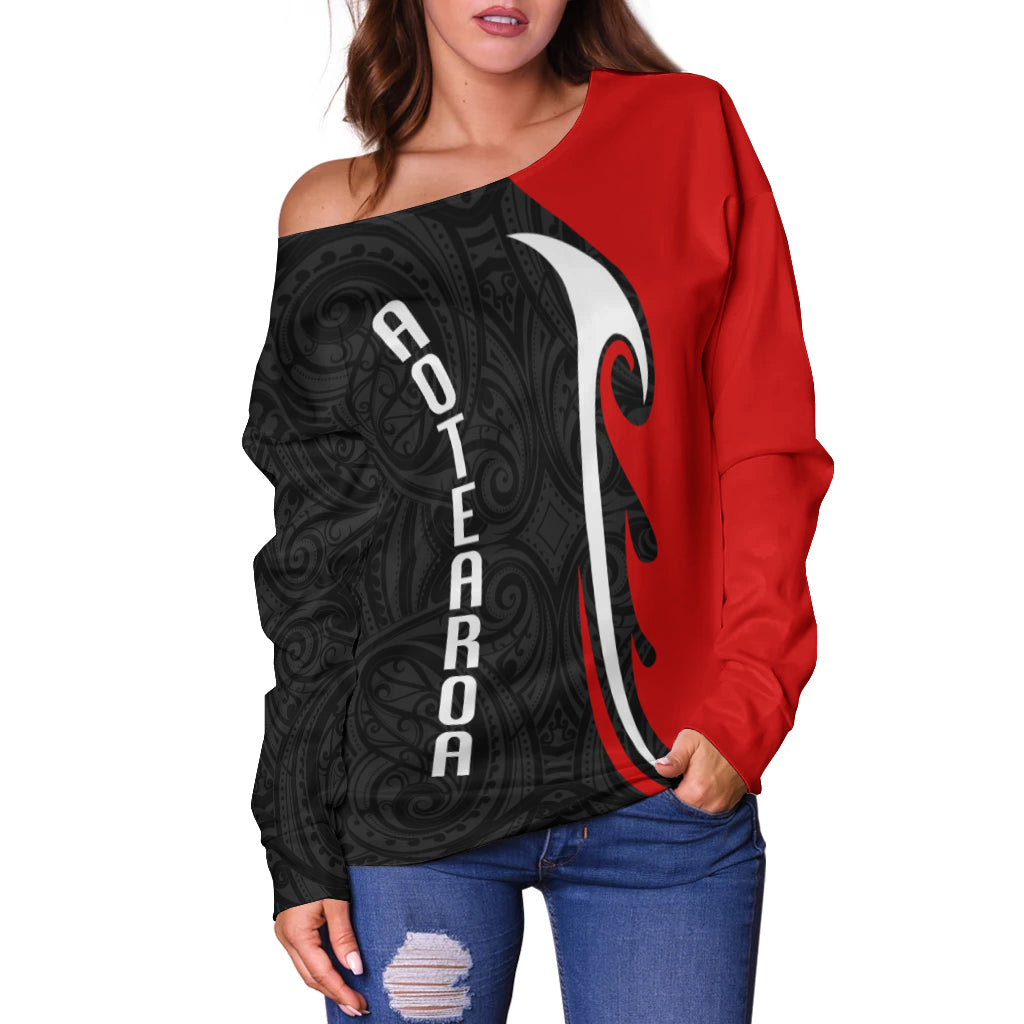 New Zealand Women Off Shoulder Sweatshirt - Aotearoa Silver Fern Maori