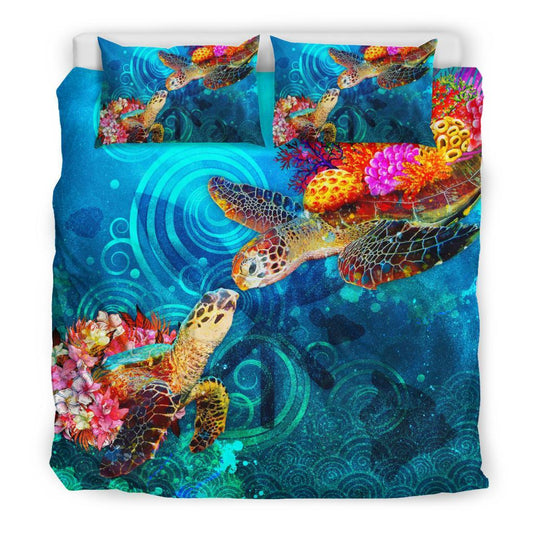 Polynesian Kanaka Maoli (Hawaiian) Bedding Set - Turtle Hawaii Map