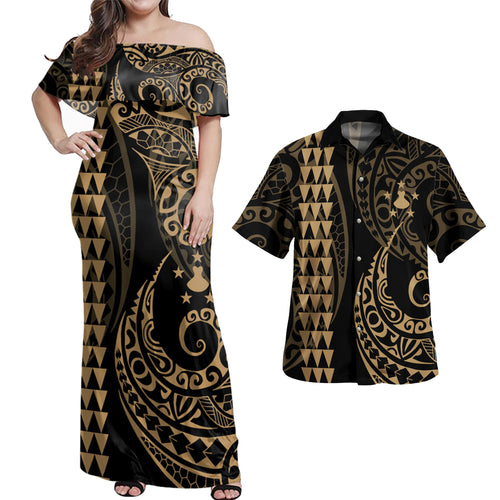Austral Islands Combo Dress And Shirt Kakau Style Gold