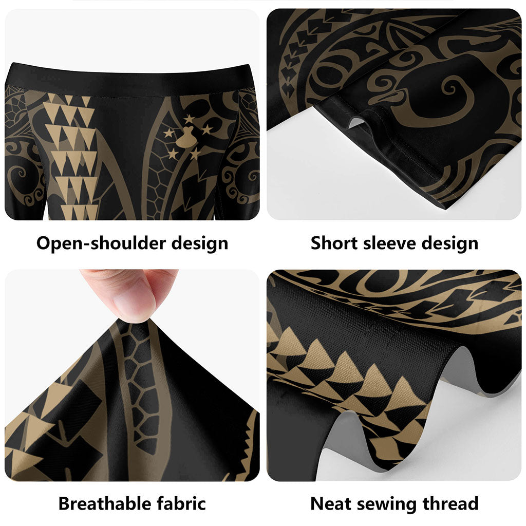 Austral Islands Combo Short Sleeve Dress And Shirt Kakau Style Gold