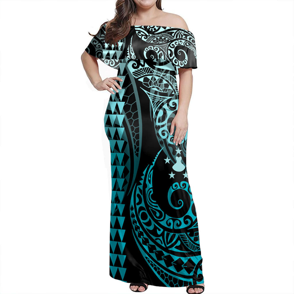 Austral Islands Combo Dress And Shirt Kakau Style Turquoise