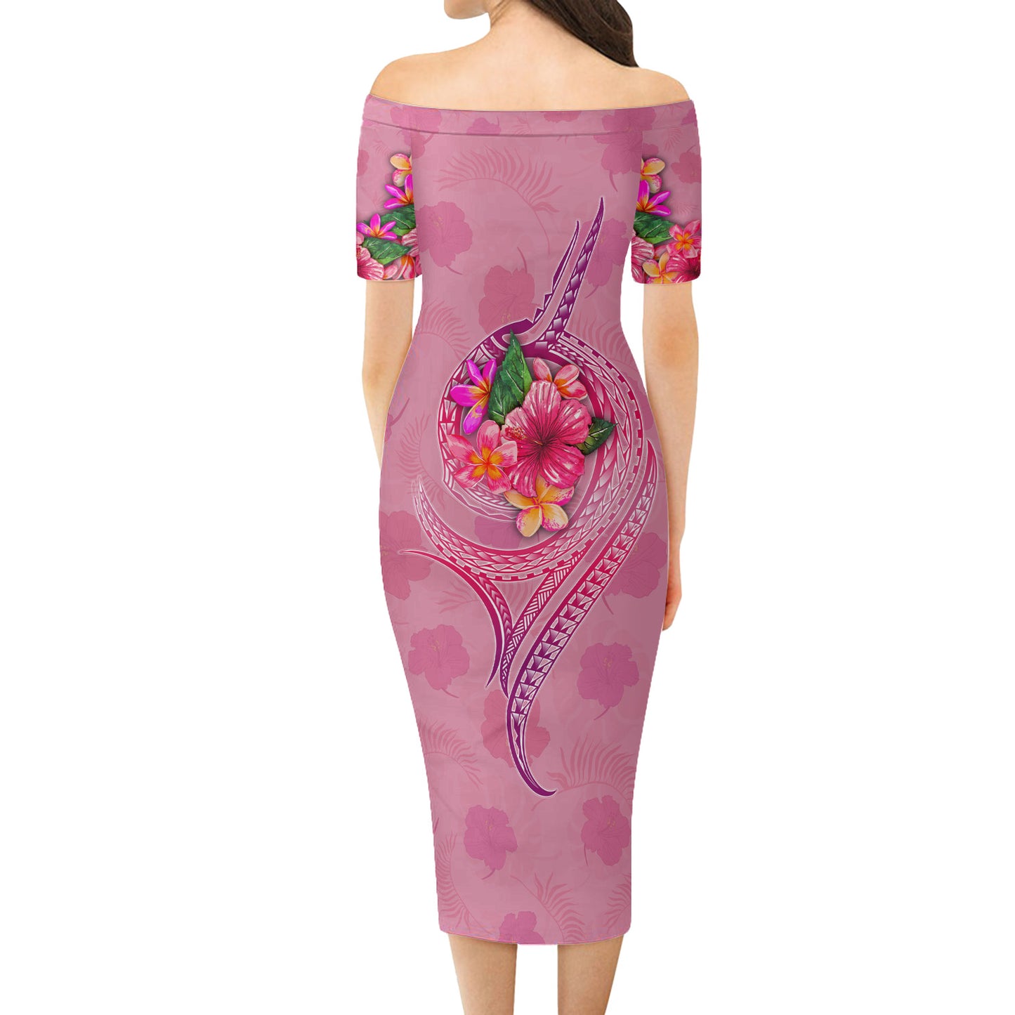 Hawaii Kanaka Maoli Combo Short Sleeve Dress And Shirt Floral With Seal Pink