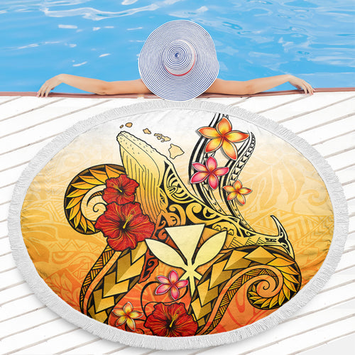 Hawaii Beach Blanket Humpback Whale with Hibiscus Plumeria