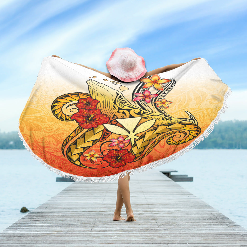 Hawaii Beach Blanket Humpback Whale with Hibiscus Plumeria