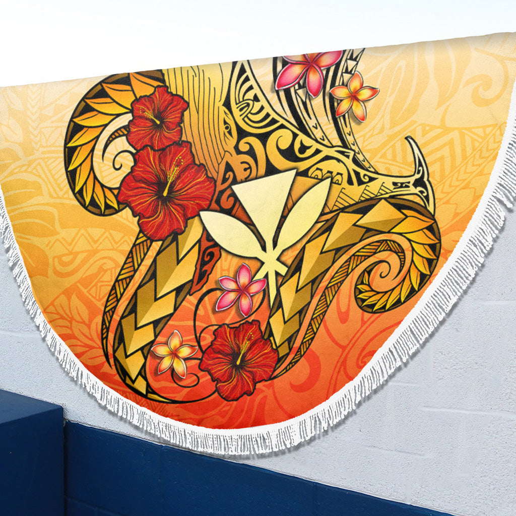 Hawaii Beach Blanket Humpback Whale with Hibiscus Plumeria