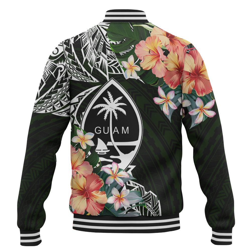 Guam Baseball Jacket Tribal Tropical Leaves