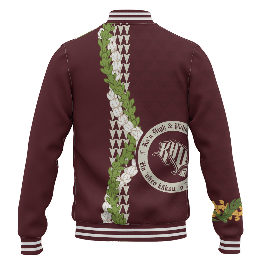 Kaʻū High & Pāhala Elementary School Baseball Jacket Puakenikeni Maile Flower Lei