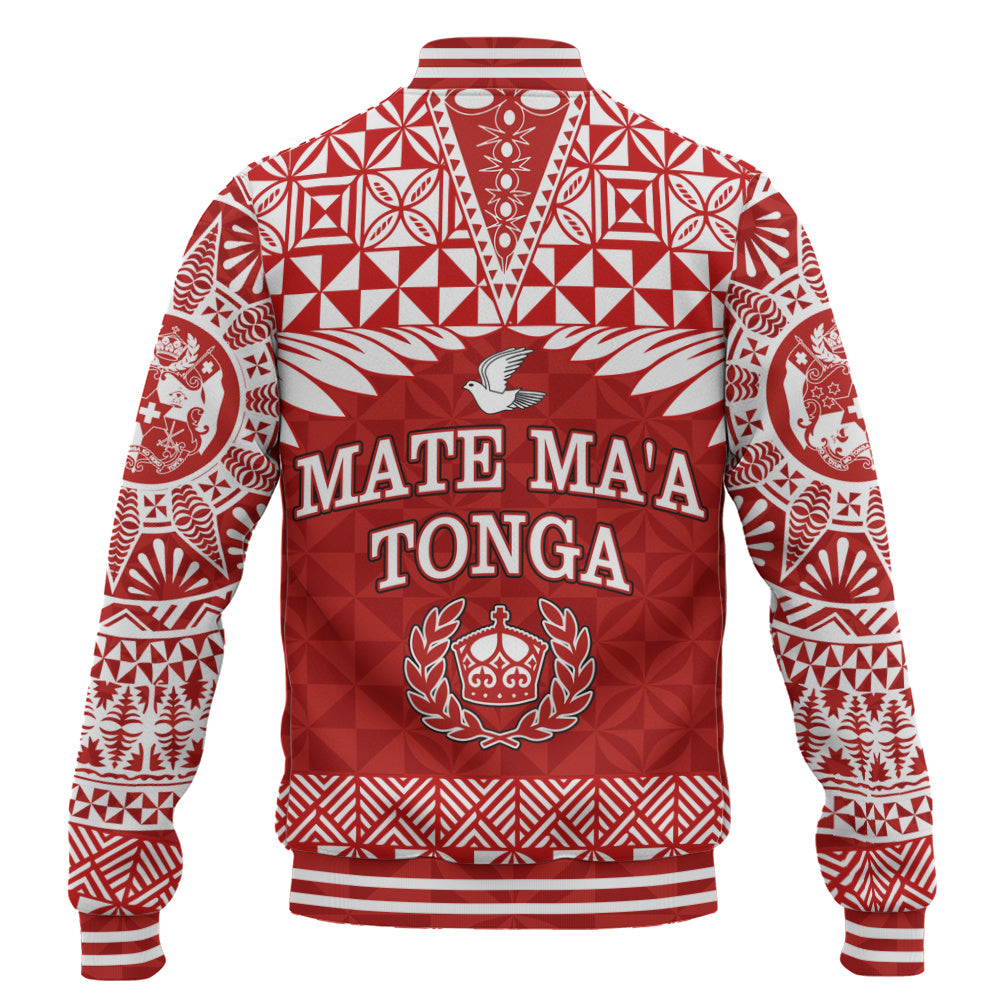 Tonga Baseball Jacket Mate Ma'a Tonga Rugby Royal Crown Polynesian Tribal Pride