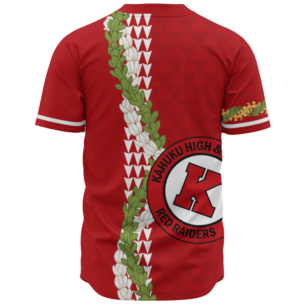 Kahuku High & Intermediate School Baseball Shirt Puakenikeni Maile Flower Lei
