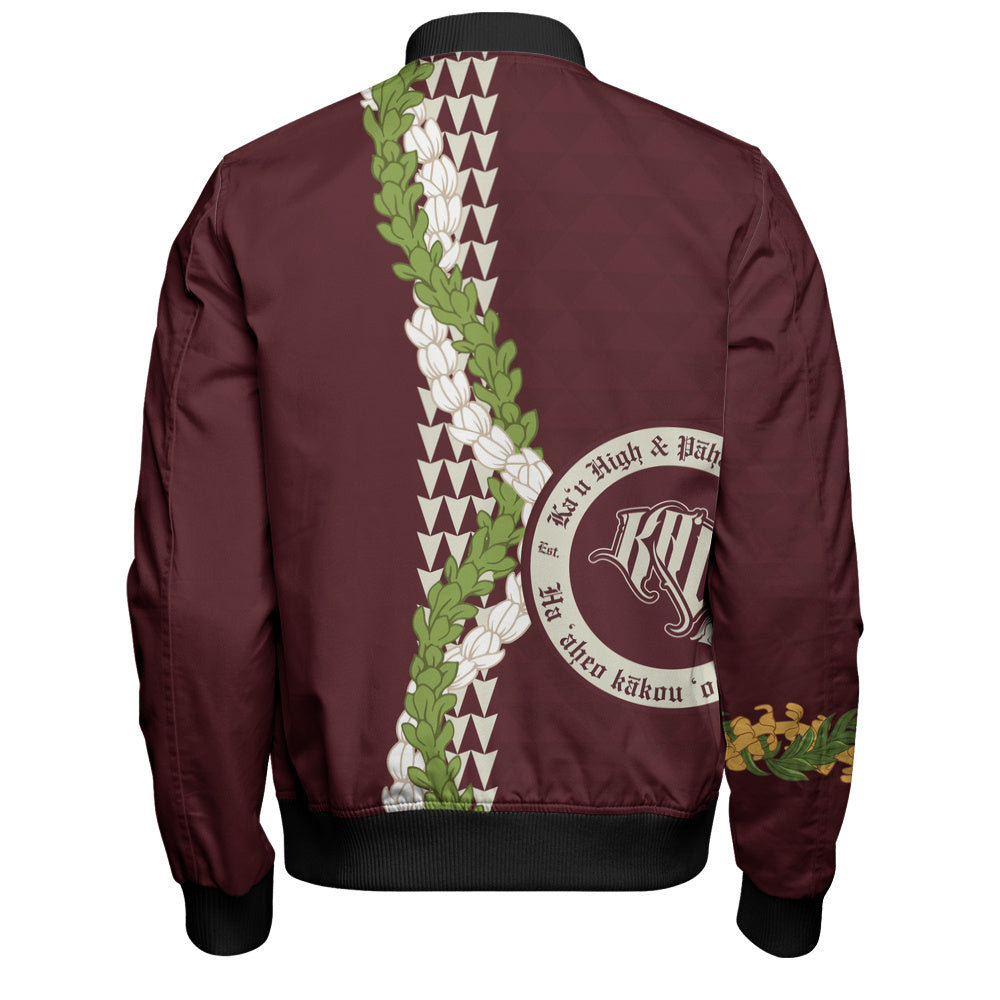 Kaʻū High & Pāhala Elementary School Bomber Jacket Puakenikeni Maile Flower Lei
