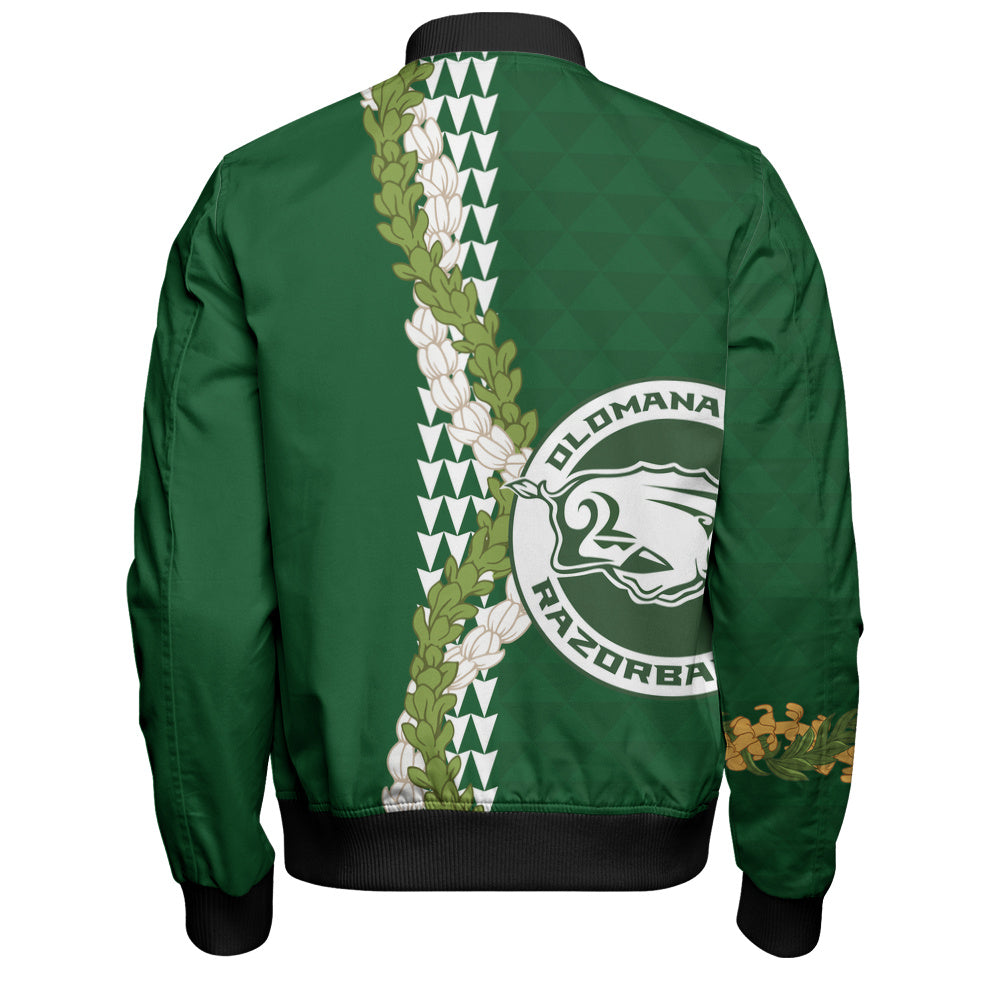 Olomana High & Intermediate School Bomber Jacket Puakenikeni Maile Flower Lei