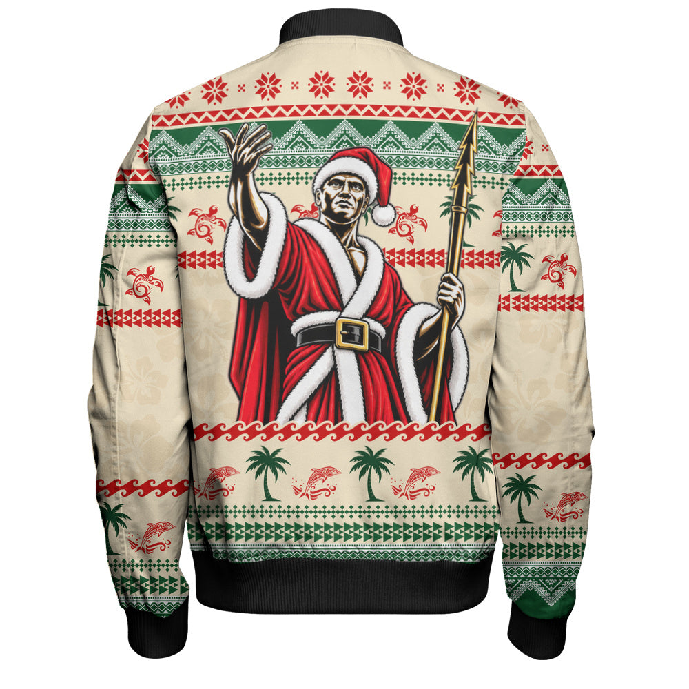 Hawaii Bomber Jacket Mele Kalikimaka King Kamehameha Santa Polynesian Tribal Heritage
