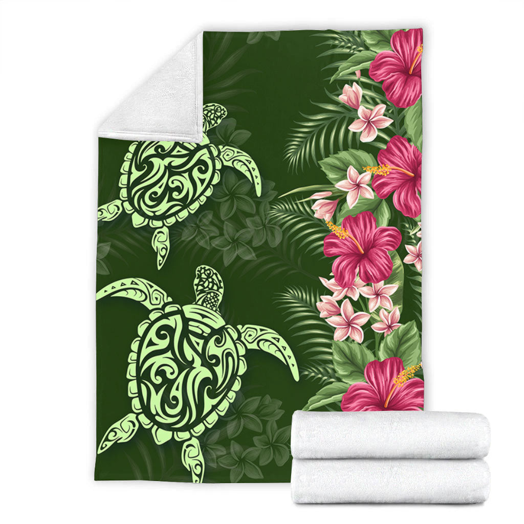 Hawaii Premium Blanket Polynesian Sea Turtle Hibiscus Tropical Style