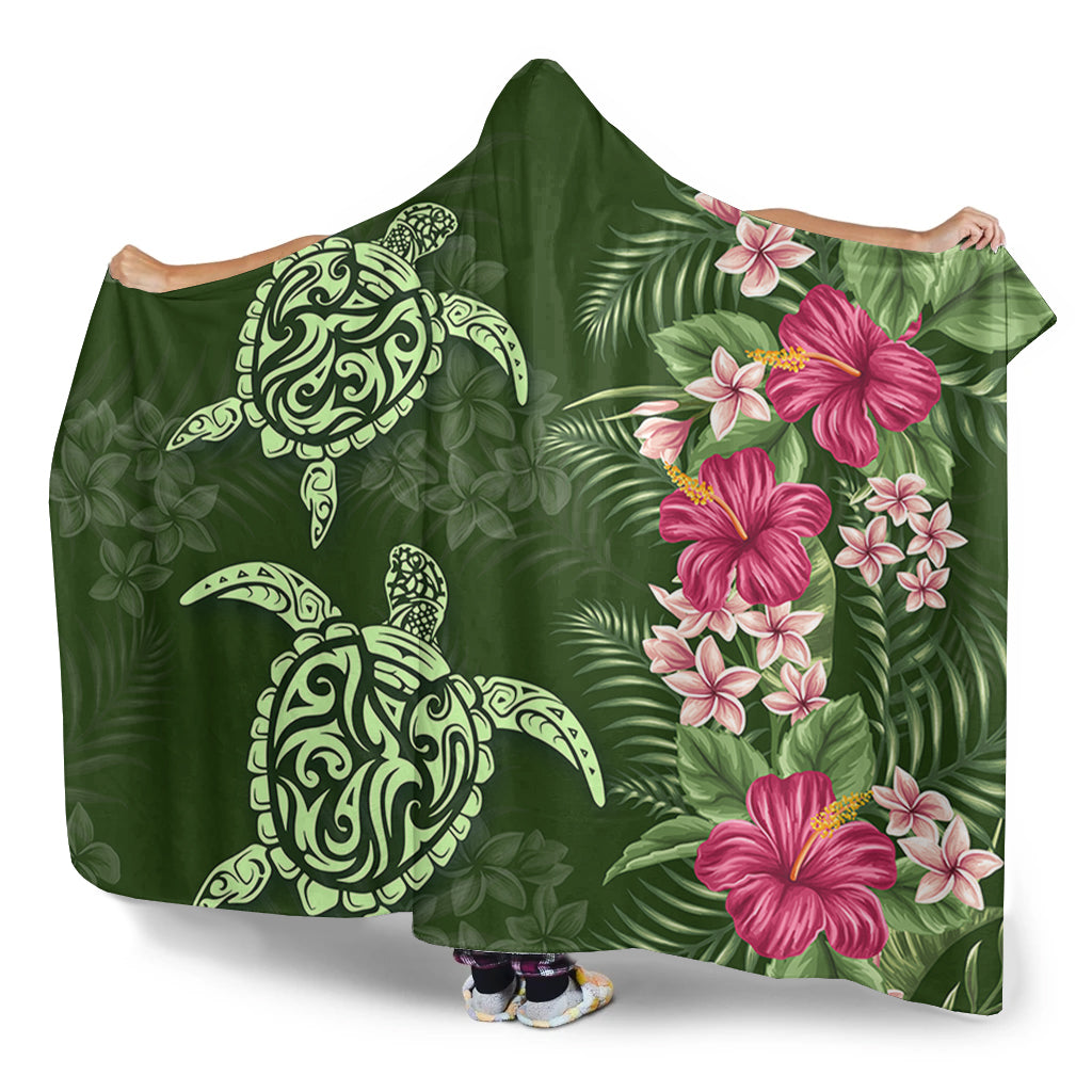 Hawaii Hooded Blanket Polynesian Sea Turtle Hibiscus Tropical Style