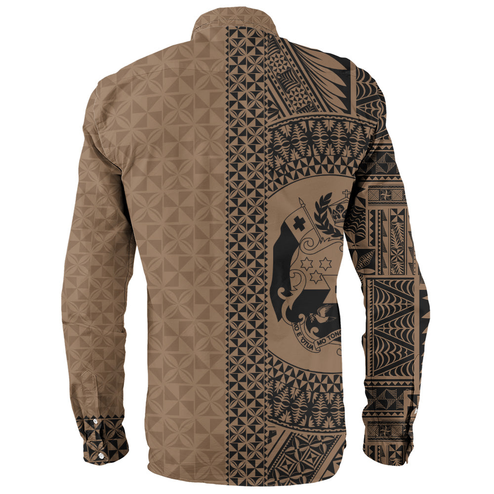 Tonga Long Sleeve Shirt Coat Of Arms Ngatu Tapa Heritage Style