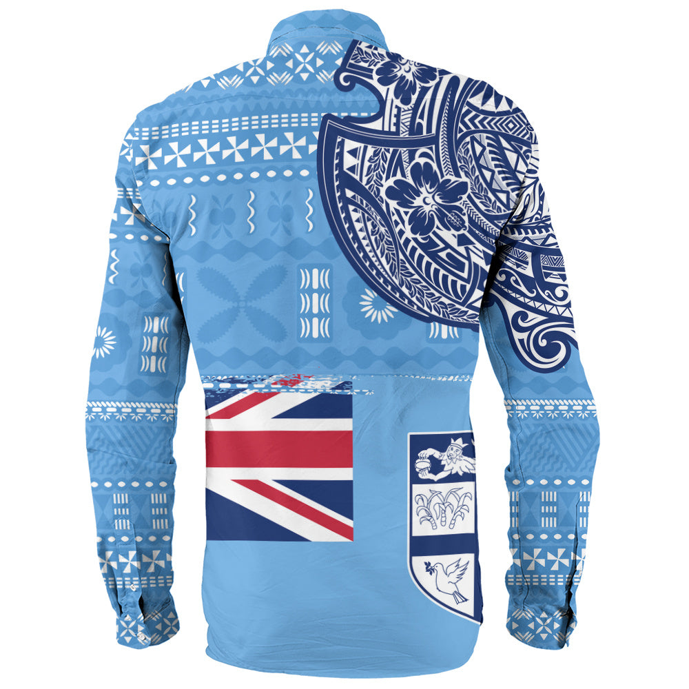 Fiji Long Sleeve Shirt Ocean Blue Tribal Shield Pride