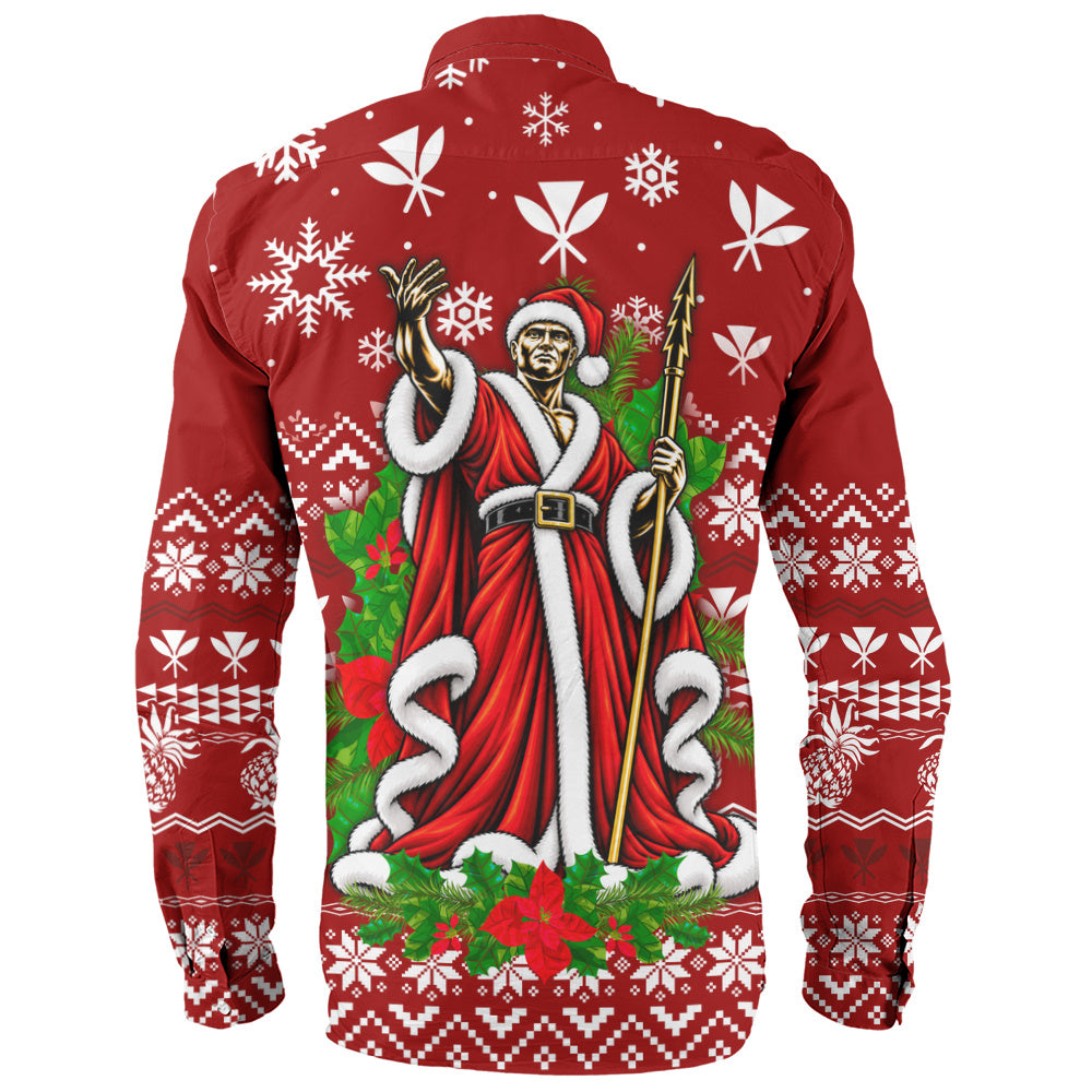 Hawaii Long Sleeve Shirt Mele Kalikimaka King Kamehameha Santa Polynesian Holiday Spirit