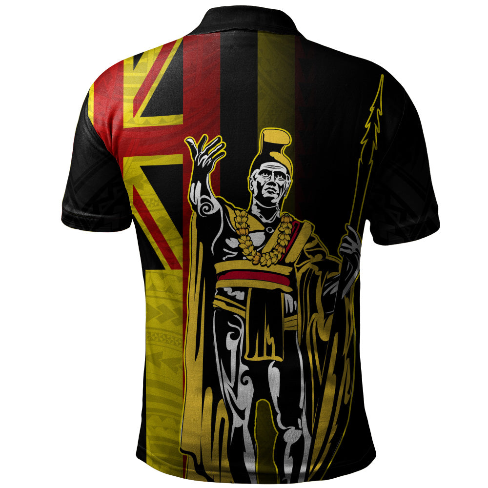 Hawaii Polo Shirt King Kamehameha Gold Flag Island Royalty Style