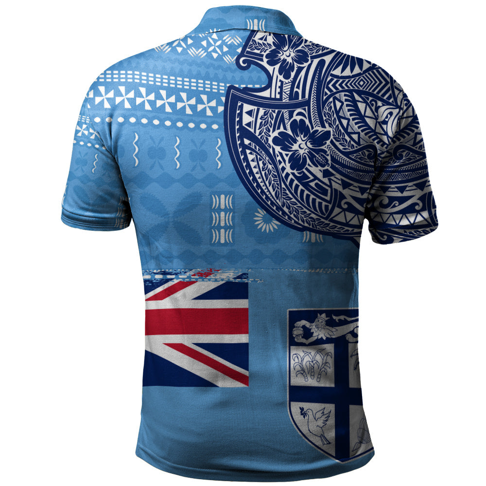 Fiji Polo Shirt Ocean Blue Tribal Shield Pride