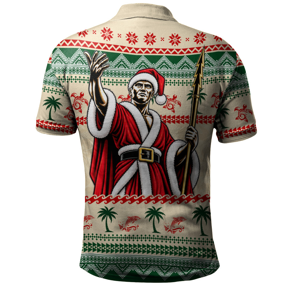 Hawaii Polo Shirt Mele Kalikimaka King Kamehameha Santa Polynesian Tribal Heritage