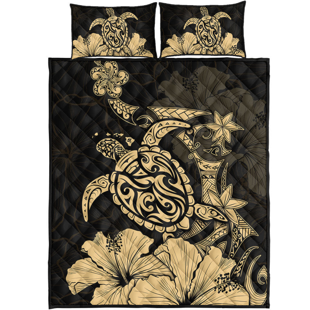 Hawaii Quilt Bed Set Golden Honu Hibiscus Serenity Style
