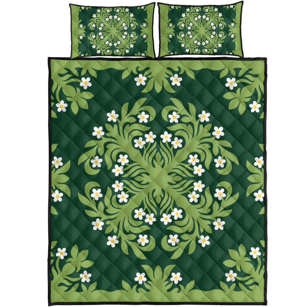 Hawaii Quilt Bed Set Emerald Tropical Floral Garden Elegance