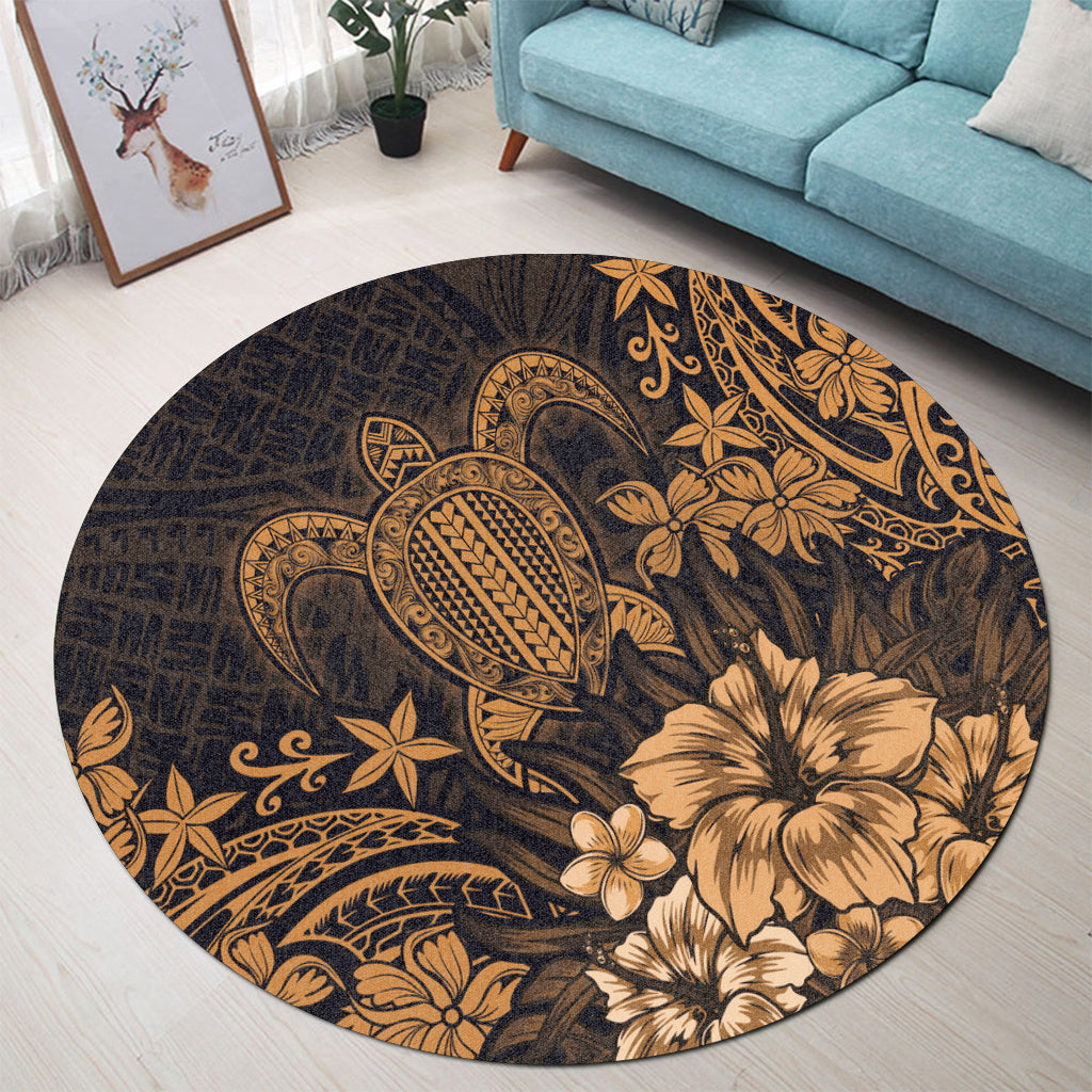 Hawaii Round Rug Turtle Hibiscus Polynesian Tribal Paradise