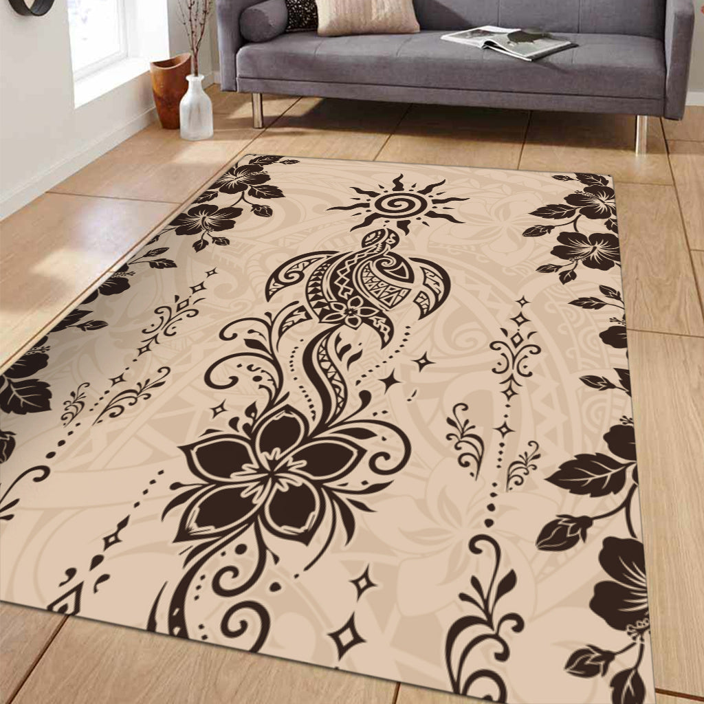Hawaii Area Rug Vintage Honu Hibiscus Floral Elegance