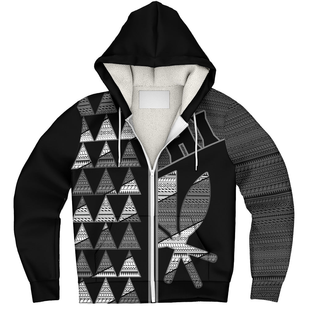 Hawaii Sherpa Hoodie HI Spear Monochrome Tribal Pattern