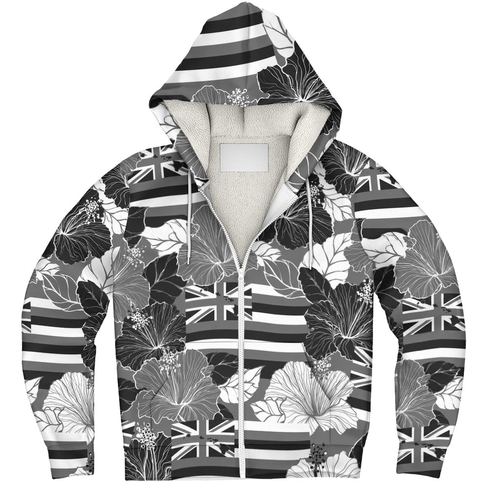 Hawaii Sherpa Hoodie Hibiscus Flag Map Island Pride
