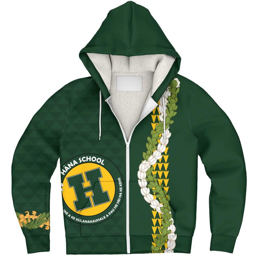 Hana High and Elementary School Sherpa Hoodie Puakenikeni Maile Flower Lei