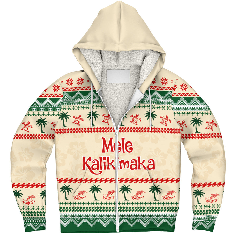 Hawaii Sherpa Hoodie Mele Kalikimaka King Kamehameha Santa Polynesian Tribal Heritage
