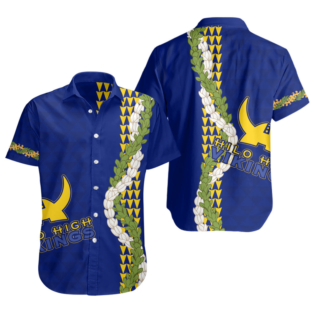 Hilo High School Short Sleeve Shirt Puakenikeni Maile Flower Lei