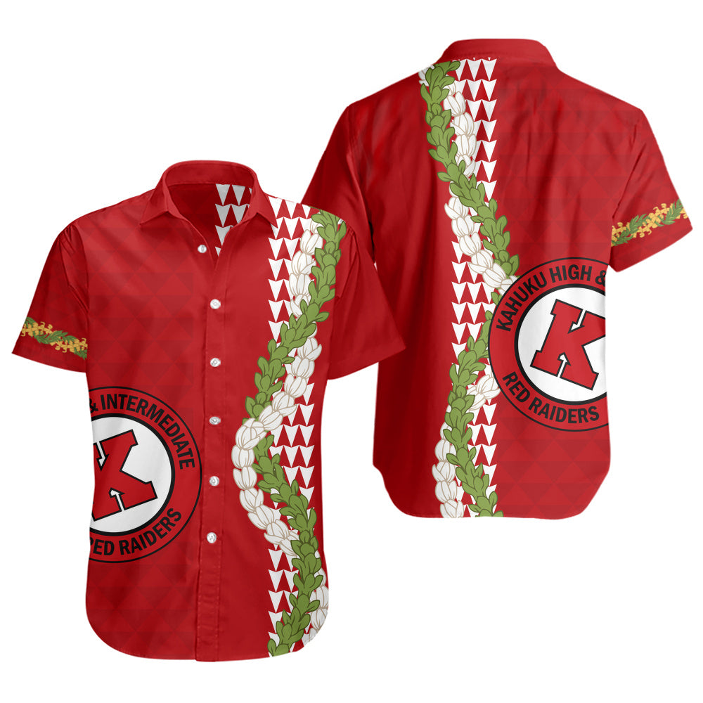 Kahuku High & Intermediate School Short Sleeve Shirt Puakenikeni Maile Flower Lei