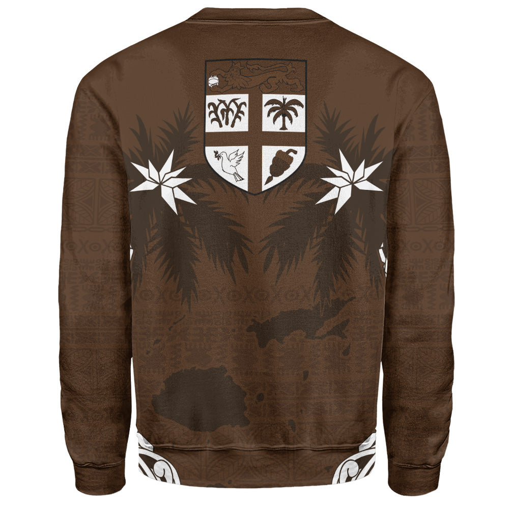 Fiji Sweatshirt Coat Of Arms Flag Islands Brown Tapa Style